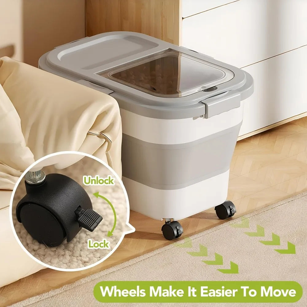 Collapsible Pet Food Storage Container With Airtight Lid And Wheels