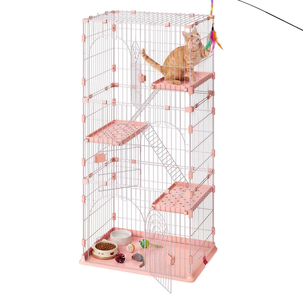 Four Tier Indoor Cat Playpen With Ladders And Detachable Kennel