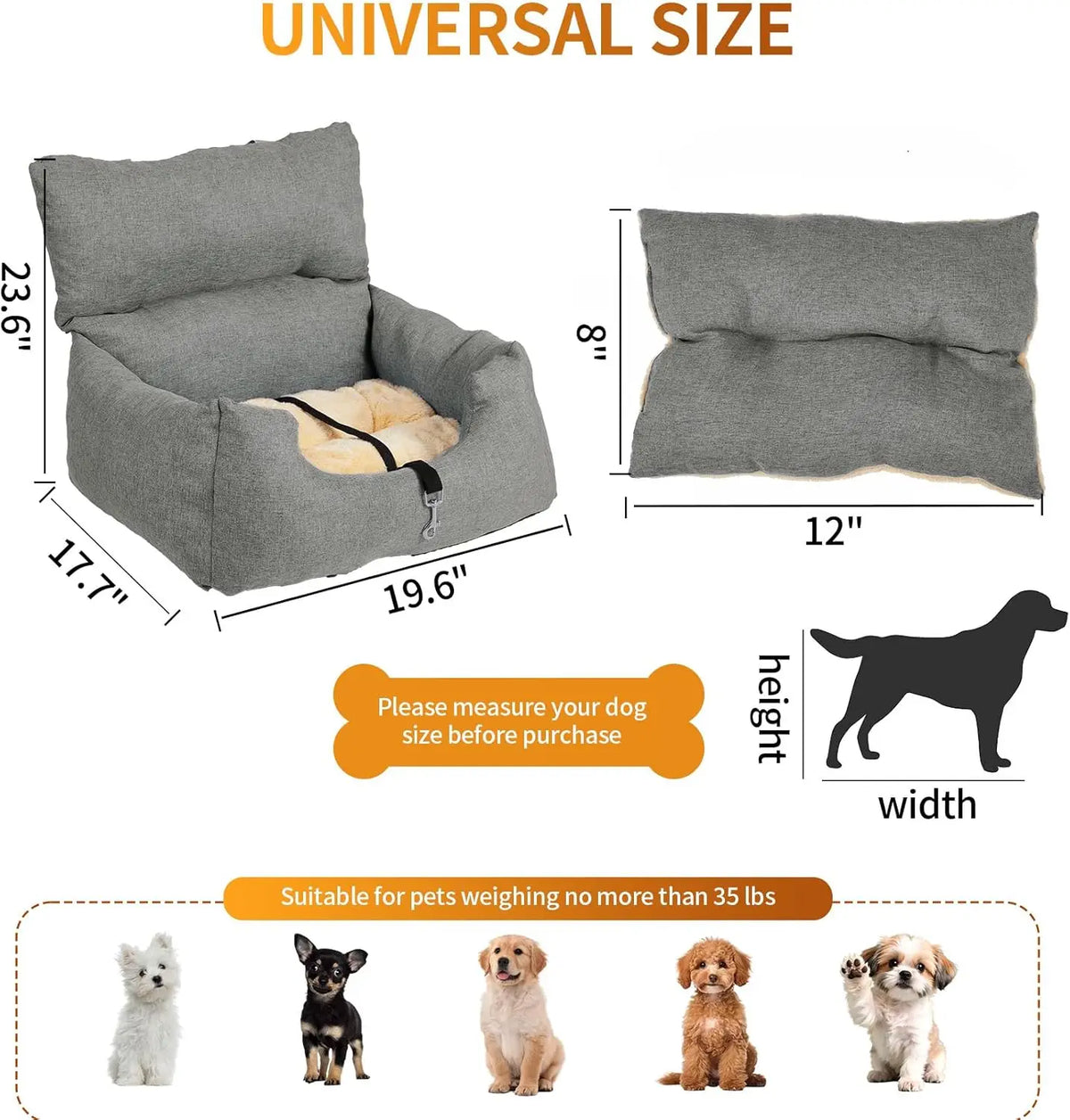 HiMISS Elevated Dog Booster Seat Bed With Safety Tether For Travel
