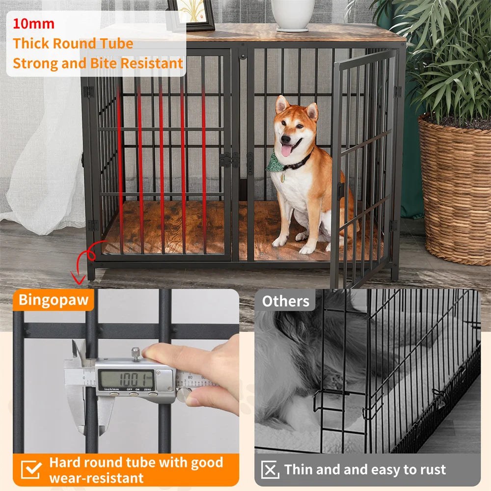 Borwart Metal Wood Dog Crate With Removable Divider And Doors