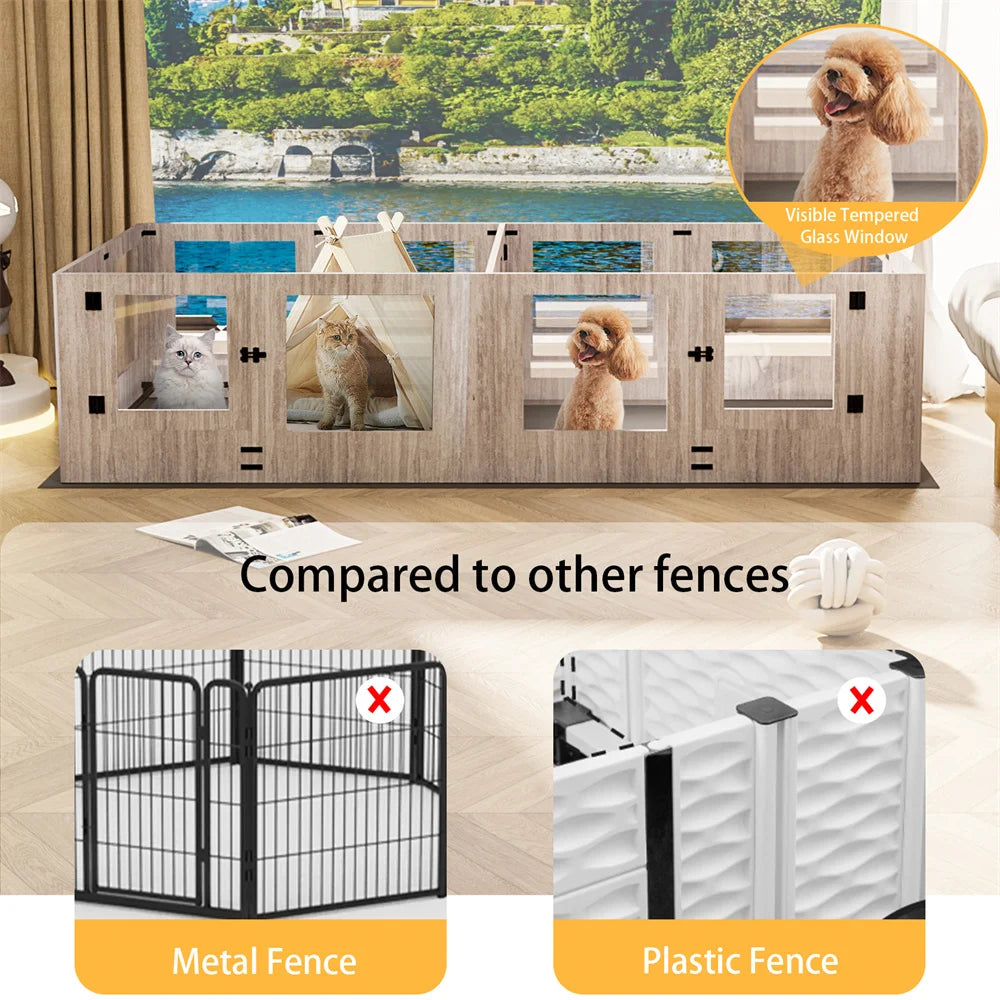 Borwart Tempered Glass Dog Playpen With Pig Rails And Mat