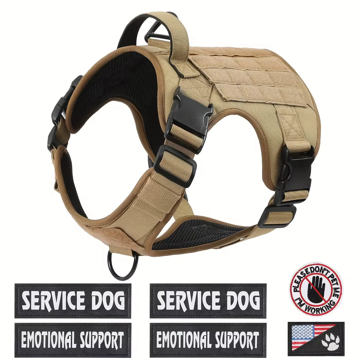 Adjustable Tactical Service Dog Harness with Reflective Straps No Pull Control and Breathable Padding