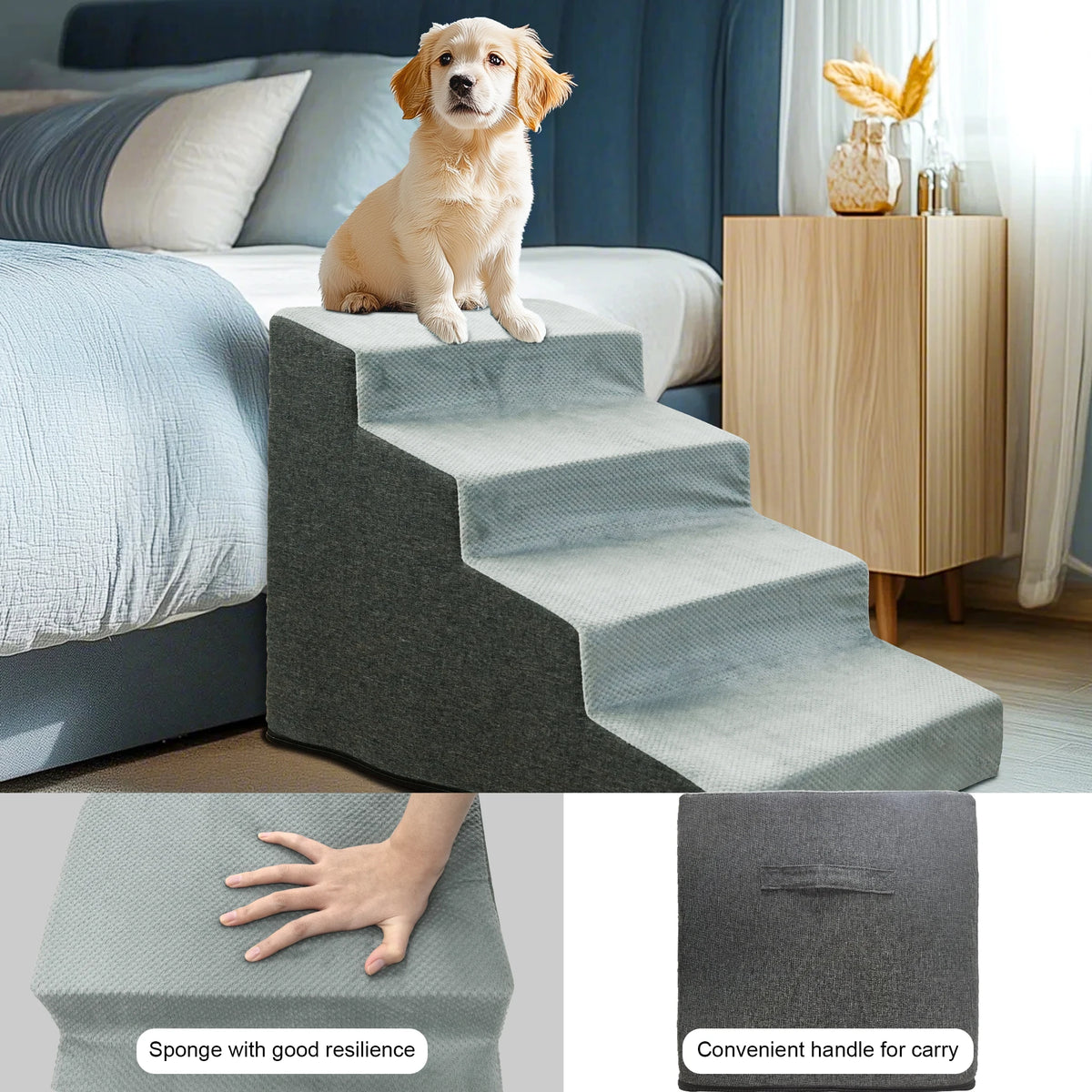 High Density Foam Dog Stairs For Small Dogs With Cover