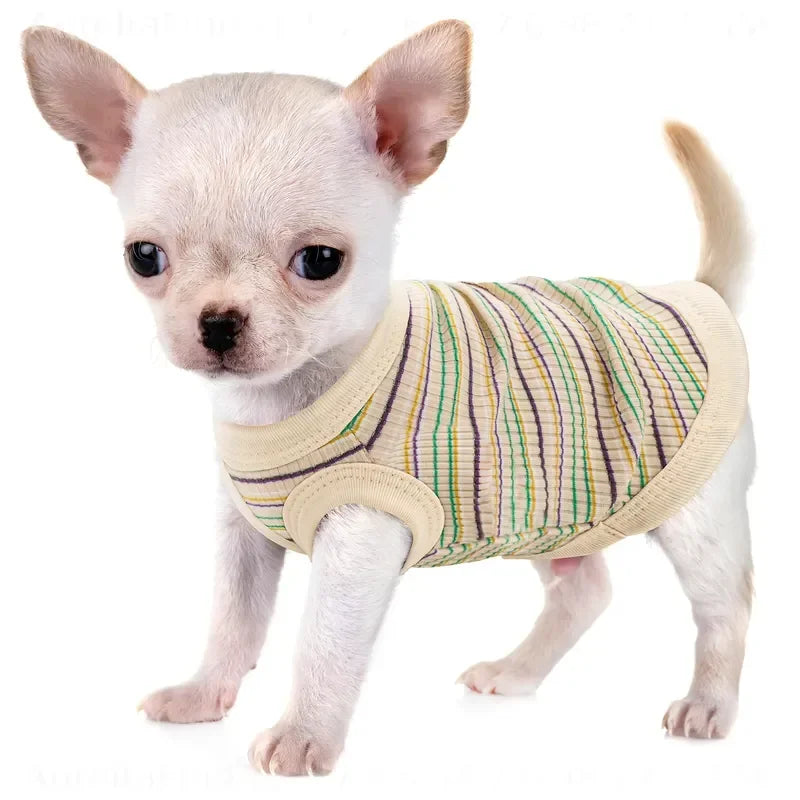 Soft Ribbed Dog Vest Pink Striped Tank for Small to Extra Small Breeds Easy Pullover Style Hand Wash Pet Clothing