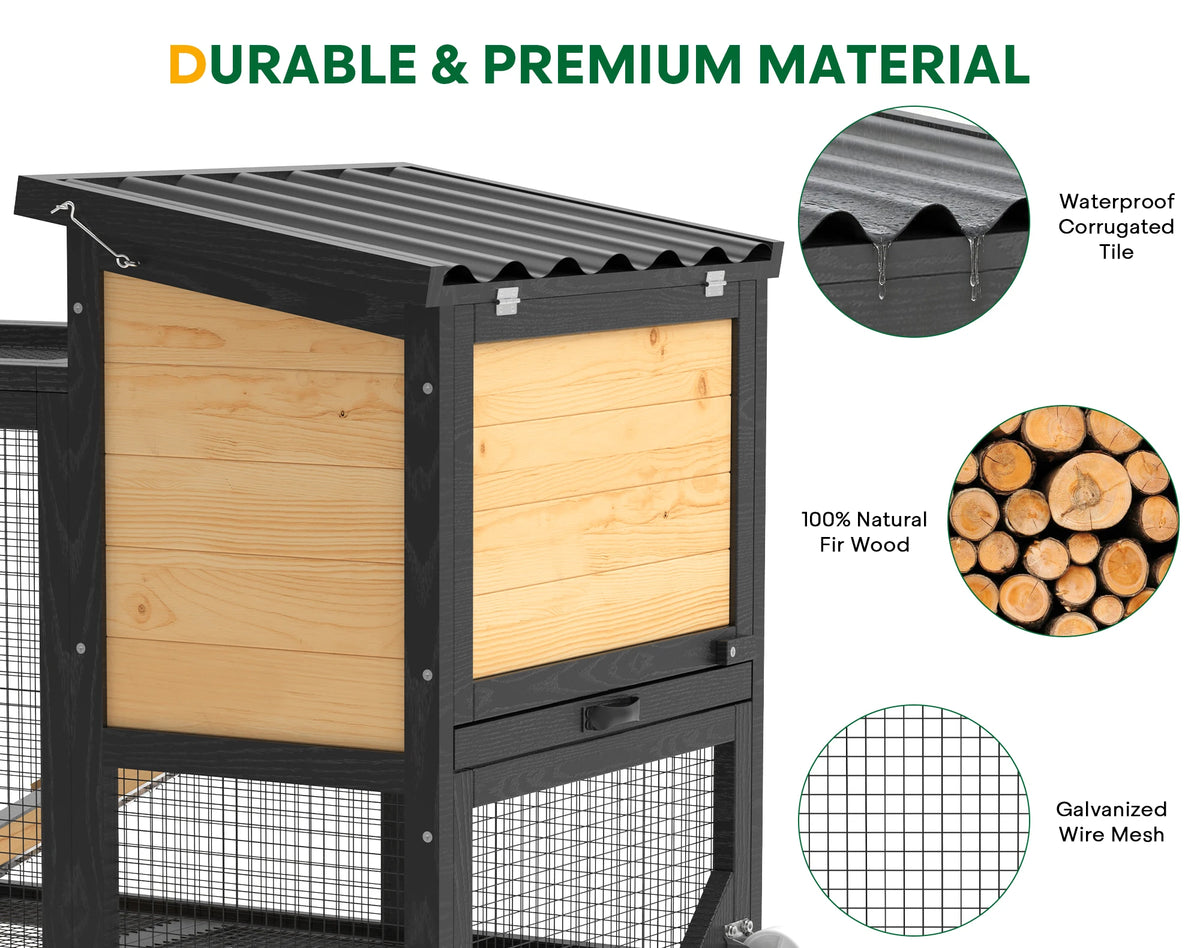Outdoor Wooden Rabbit Hutch With Wheels And Pull Out Tray