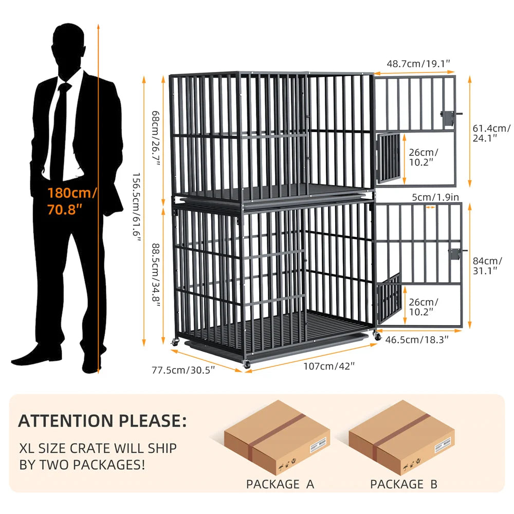 Borwart Heavy Duty Stackable Double Layer Dog Crate Kennel