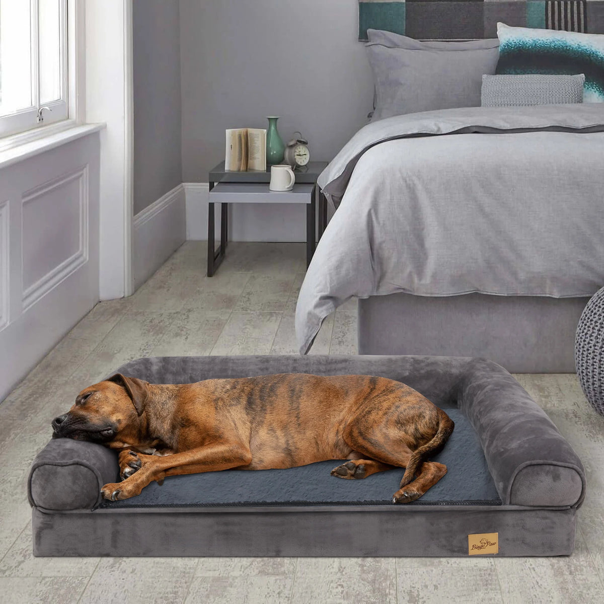 Bingopaw Orthopedic Dog Beds Large Sized Dog, Waterproof Pet Bed with Sides, Non-Slip Bottom Large Pet Bed with Washable Removable Cover, Grey