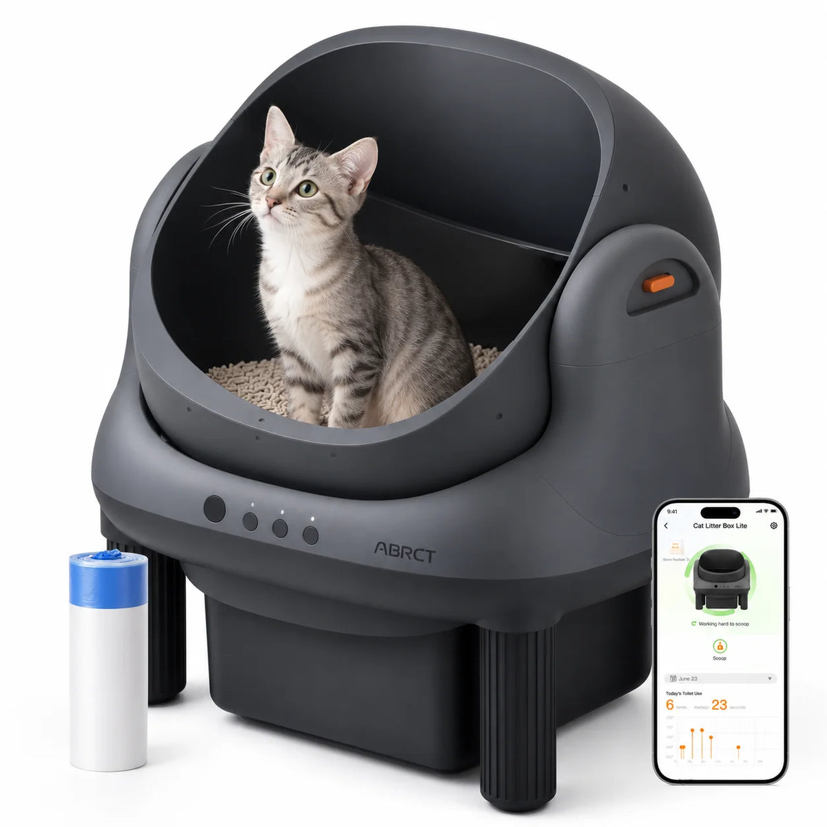 Open Top Self Cleaning Litter Box,Electronic Hands-Free,Smart Robot,Automatic Cleaning Litter Box-App Control & Safe Anti-Pinch,with Safety Sensors & Liner for Small &Medium-sized Cats