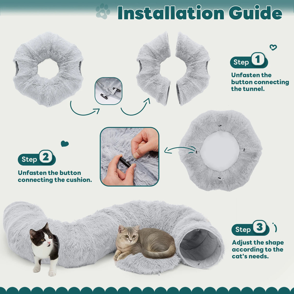 JHK Doughnut Cat Tunnel Bed With Plush Washable Cat Toy