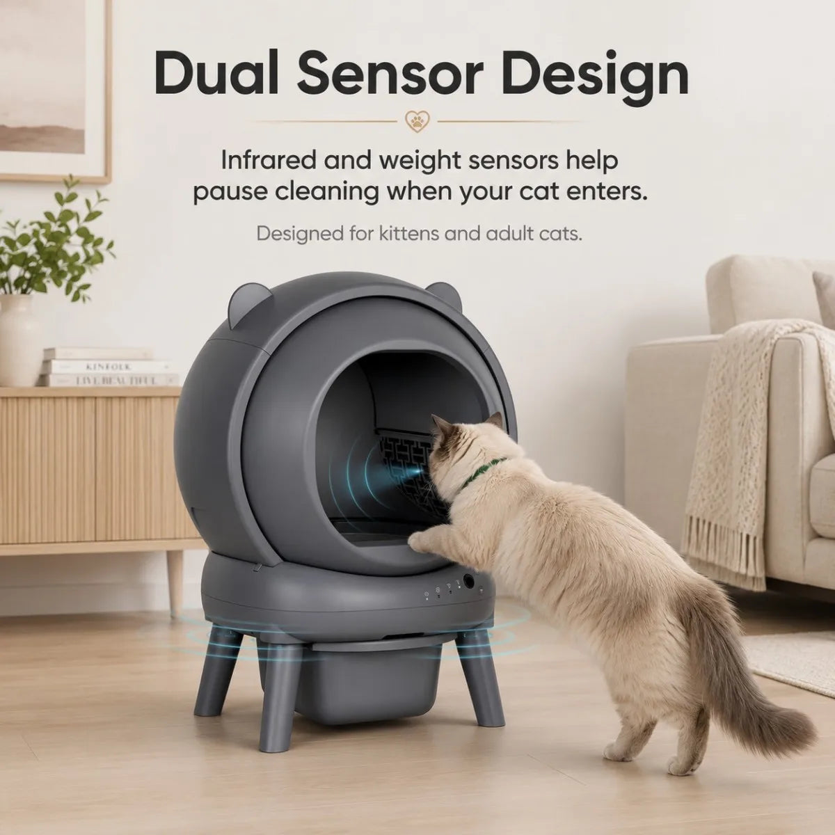 Cumrige Automatic Self Cleaning Cat Litter Box with Smart App Control, Safety Sensors for Multiple Cats Household , Odor Control & Quiet Operation - Gray