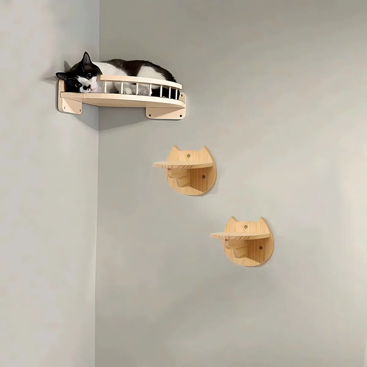 CWV Wall Mounted Cat Hammock Shelves With Pine Steps