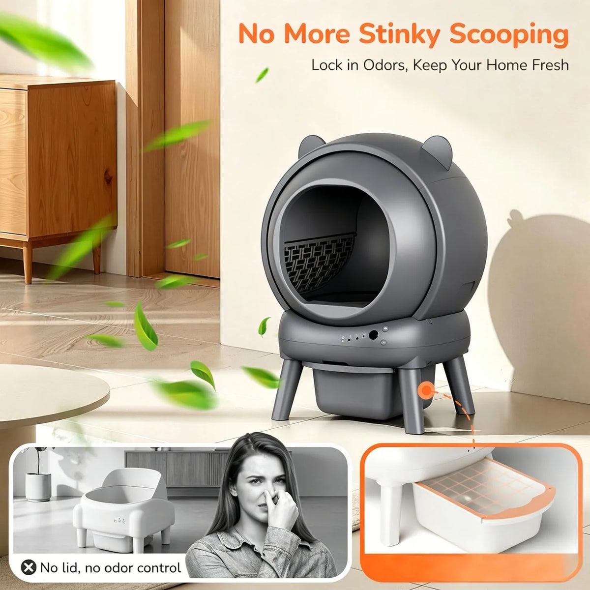 Cumrige Automatic Self Cleaning Cat Litter Box with Smart App Control, Safety Sensors for Multiple Cats Household , Odor Control & Quiet Operation - Gray