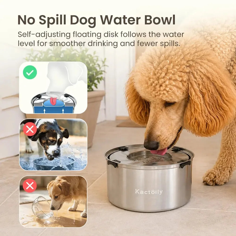 Kactoily 5.6L/1.47 Gal Stainless Steel No-Spill Dog Water Bowl with Floating Disk, Slow Drinking Water Bowl for Large Dogs & Messy Drinkers