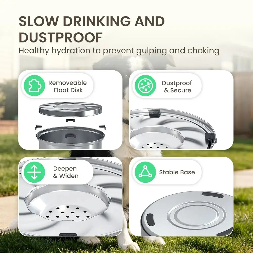 Kactoily 5.6L/1.47 Gal Stainless Steel No-Spill Dog Water Bowl with Floating Disk, Slow Drinking Water Bowl for Large Dogs & Messy Drinkers