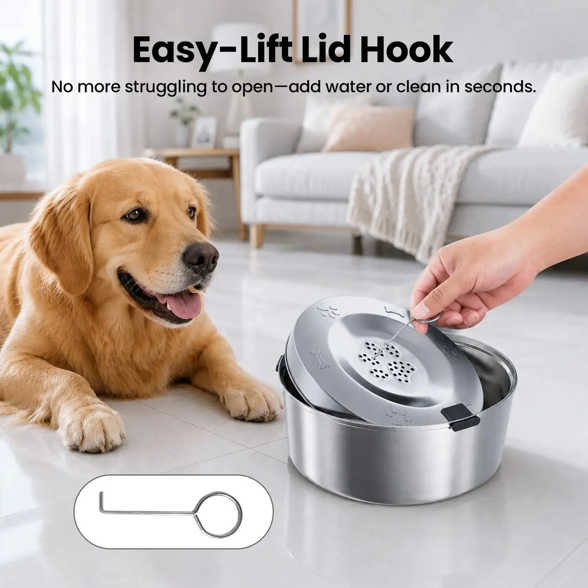 Kactoily 3L/101oz Stainless Steel Slow Drinking Dog Water Bowl, No-Spill & Splash-Proof Water Bowl for Medium & Large Dogs, Home, Car & Travel
