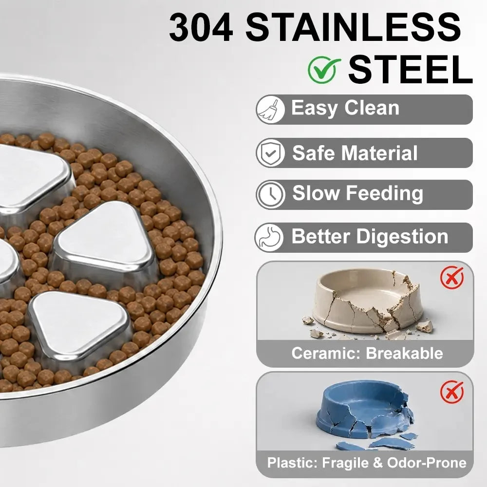 Kactoily 304 Stainless Steel Slow Feeder Dog Bowl - 2.5-Cup Non-Slip Raised Metal Bowl for Medium-Large Dogs, Aids Healthy Digestion, Prevents Gulping, Bloating, Easy to Clean, Durable
