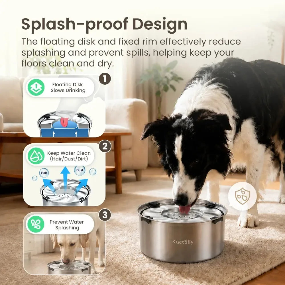 Kactoily 5.6L/1.47 Gal Stainless Steel No-Spill Dog Water Bowl with Floating Disk, Slow Drinking Water Bowl for Large Dogs & Messy Drinkers