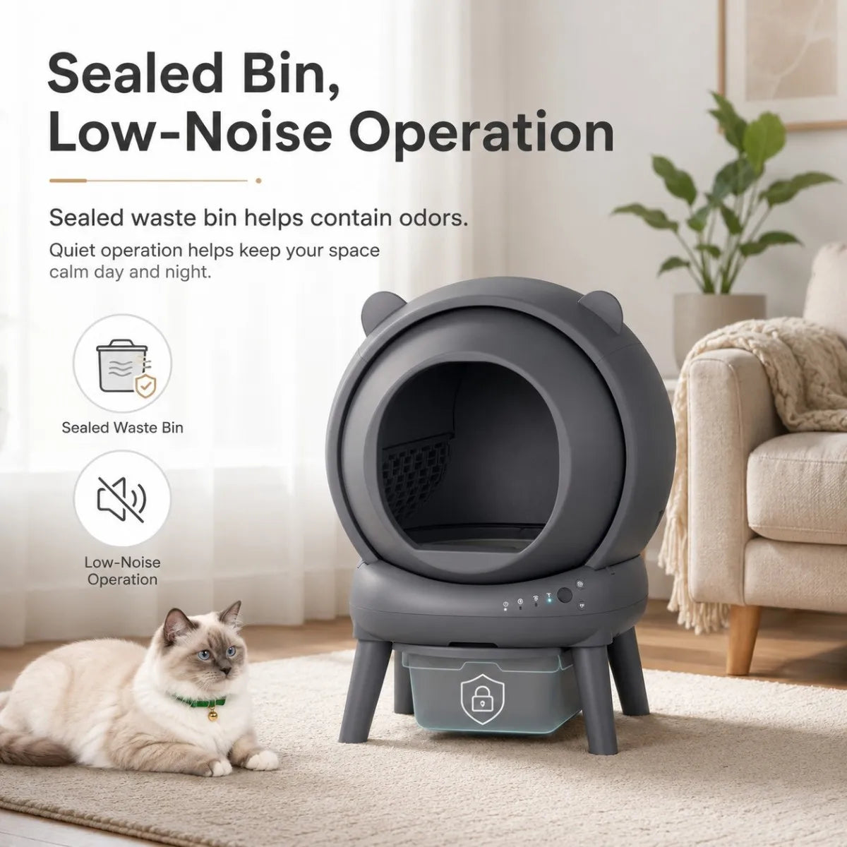 Cumrige Automatic Self Cleaning Cat Litter Box with Smart App Control, Safety Sensors for Multiple Cats Household , Odor Control & Quiet Operation - Gray
