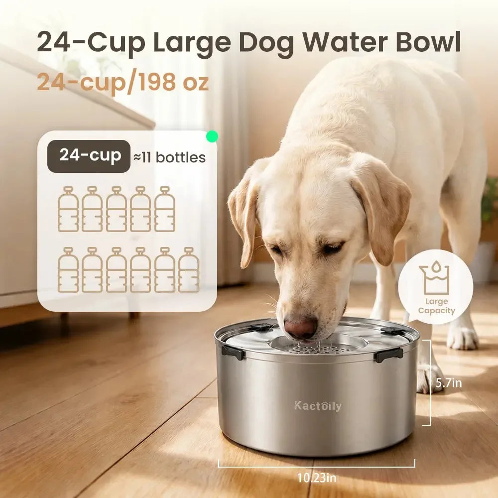Kactoily 5.6L/1.47 Gal Stainless Steel No-Spill Dog Water Bowl with Floating Disk, Slow Drinking Water Bowl for Large Dogs & Messy Drinkers
