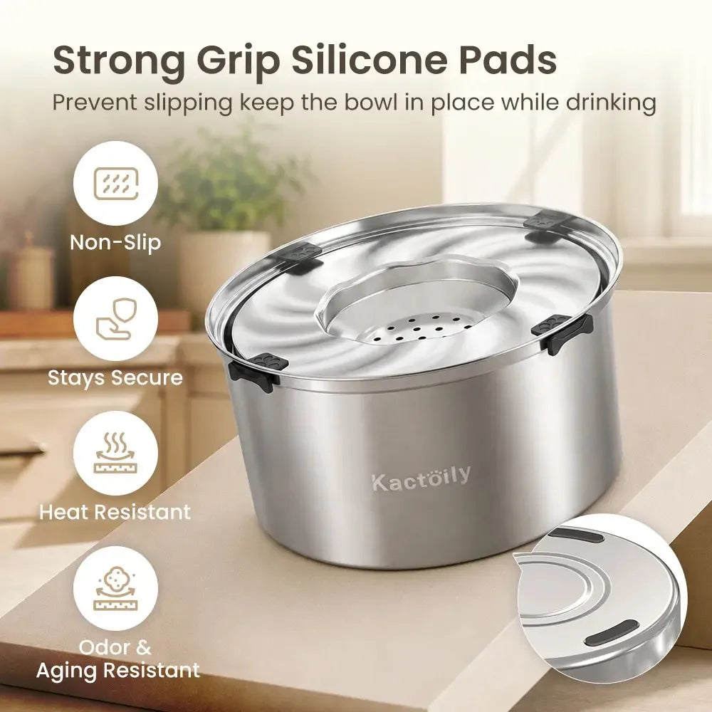 Kactoily 5.6L/1.47 Gal Stainless Steel No-Spill Dog Water Bowl with Floating Disk, Slow Drinking Water Bowl for Large Dogs & Messy Drinkers