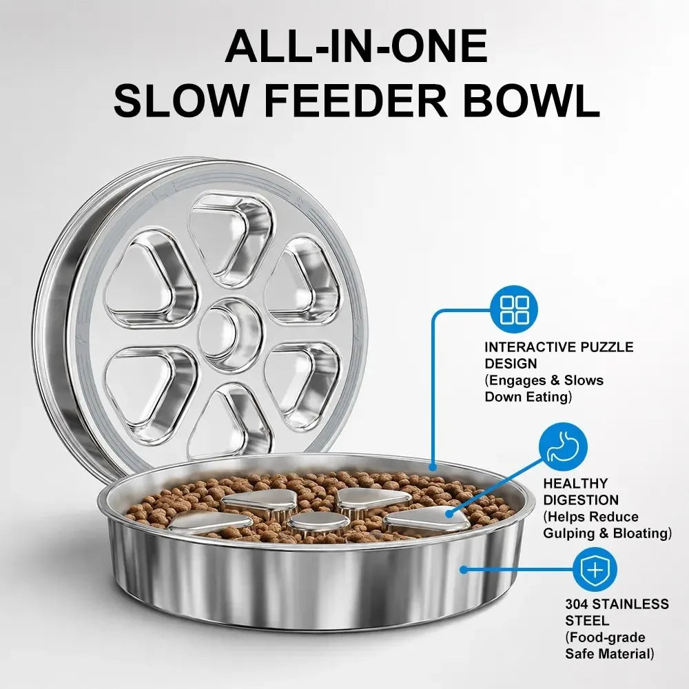 Kactoily 304 Stainless Steel Slow Feeder Dog Bowl - 2.5-Cup Non-Slip Raised Metal Bowl for Medium-Large Dogs, Aids Healthy Digestion, Prevents Gulping, Bloating, Easy to Clean, Durable