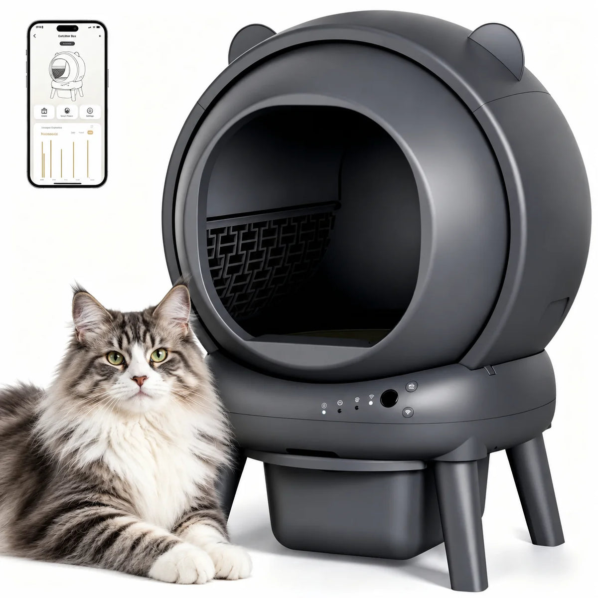 Cumrige Automatic Self Cleaning Cat Litter Box with Smart App Control, Safety Sensors for Multiple Cats Household , Odor Control & Quiet Operation - Gray