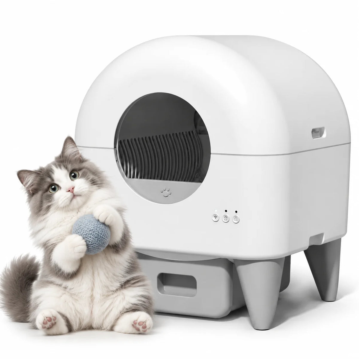 95L Self Cleaning Automatic Cat Litter Box, Smart App Monitor Enclosed Kitty Litter Box,Large Space for Multi-Cat Household White