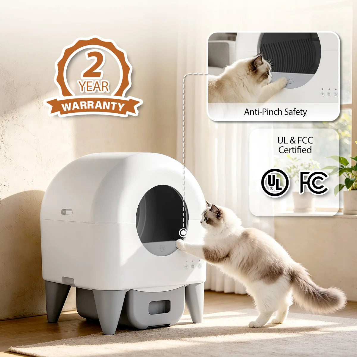 95L Self Cleaning Automatic Cat Litter Box, Smart App Monitor Enclosed Kitty Litter Box,Large Space for Multi-Cat Household White
