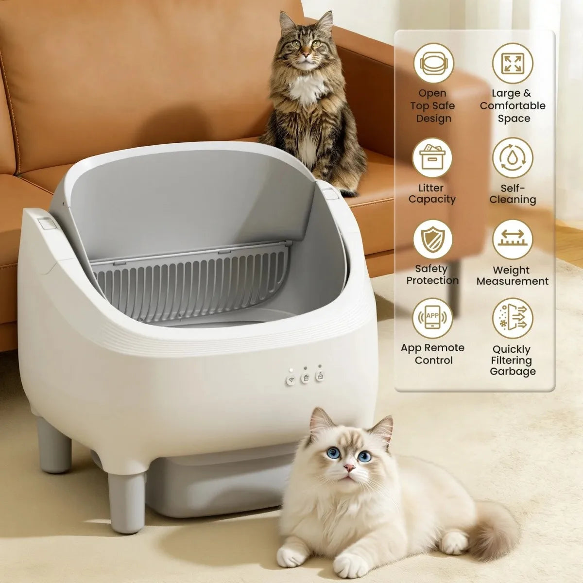 Self Cleaning Automatic Cat Litter Box Open Top Multi Cats