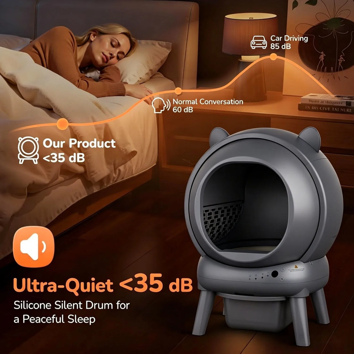 Cumrige Automatic Self Cleaning Cat Litter Box with Smart App Control, Safety Sensors for Multiple Cats Household , Odor Control & Quiet Operation - Gray