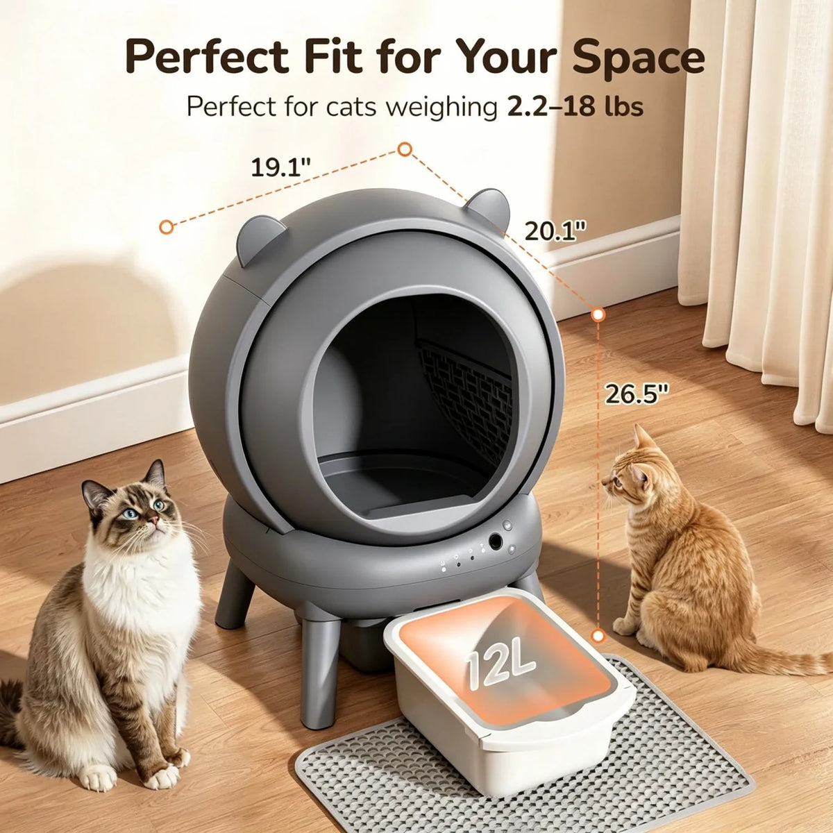Cumrige Automatic Self Cleaning Cat Litter Box with Smart App Control, Safety Sensors for Multiple Cats Household , Odor Control & Quiet Operation - Gray