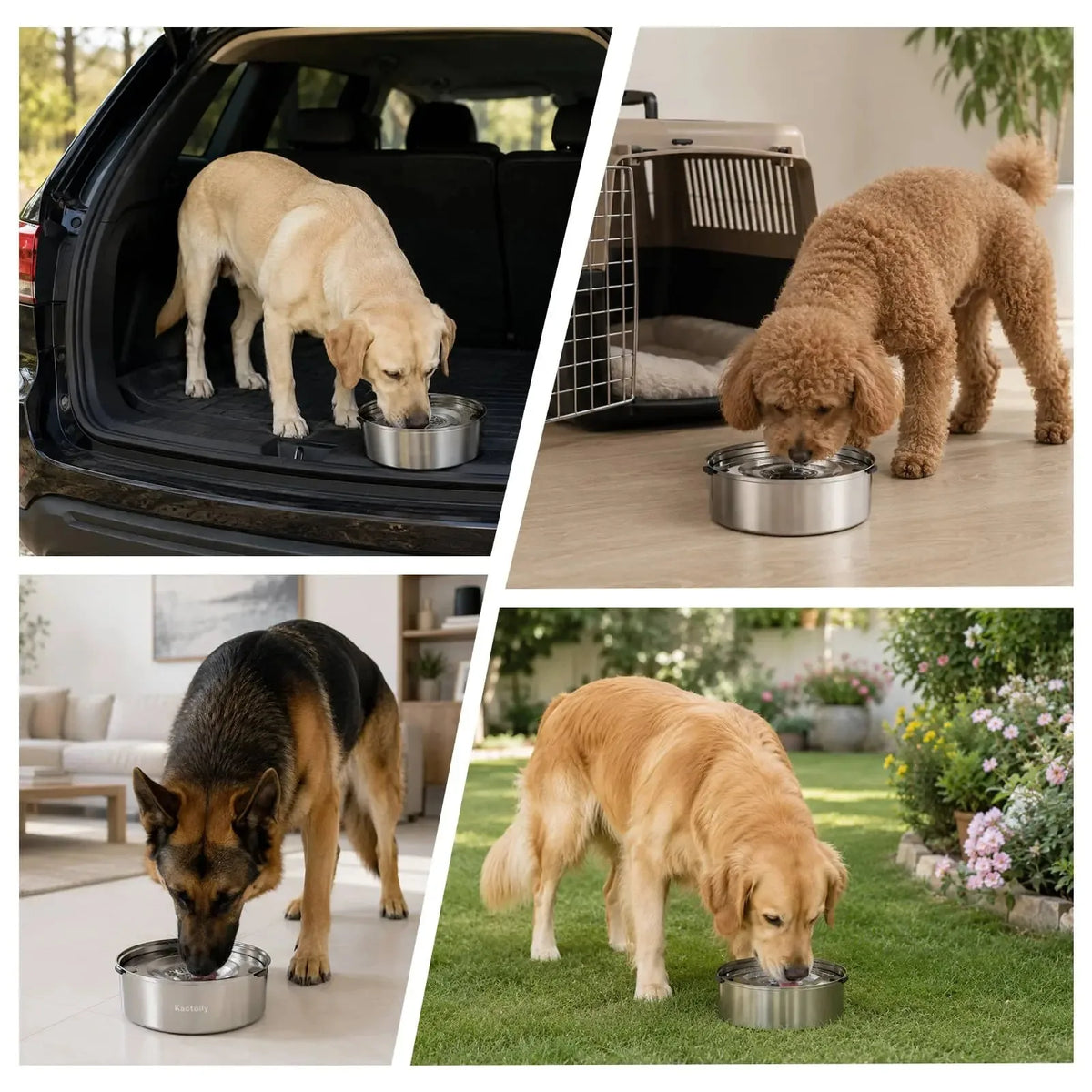 Kactoily 3L/101oz Stainless Steel Slow Drinking Dog Water Bowl, No-Spill & Splash-Proof Water Bowl for Medium & Large Dogs, Home, Car & Travel