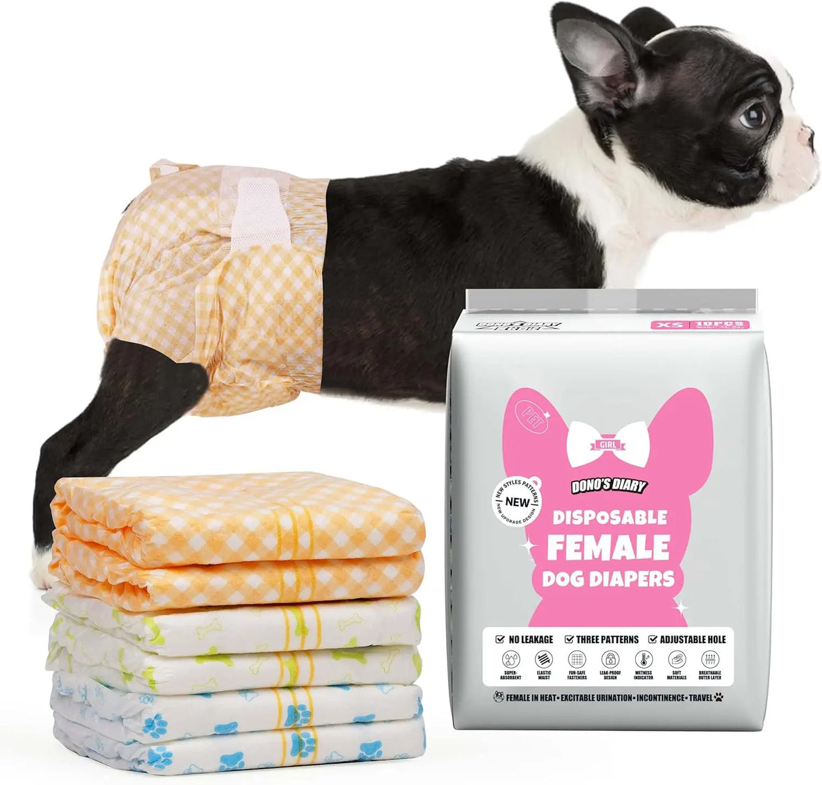 Dono Dog Diapers Female, Disposable Small Puppy Diapers for Heat, Ultra Absorbent Protection, Leak Proof with Wetness Indicator, Comfortable Fit for Girl Dogs in Heat & Elderly Incontinence