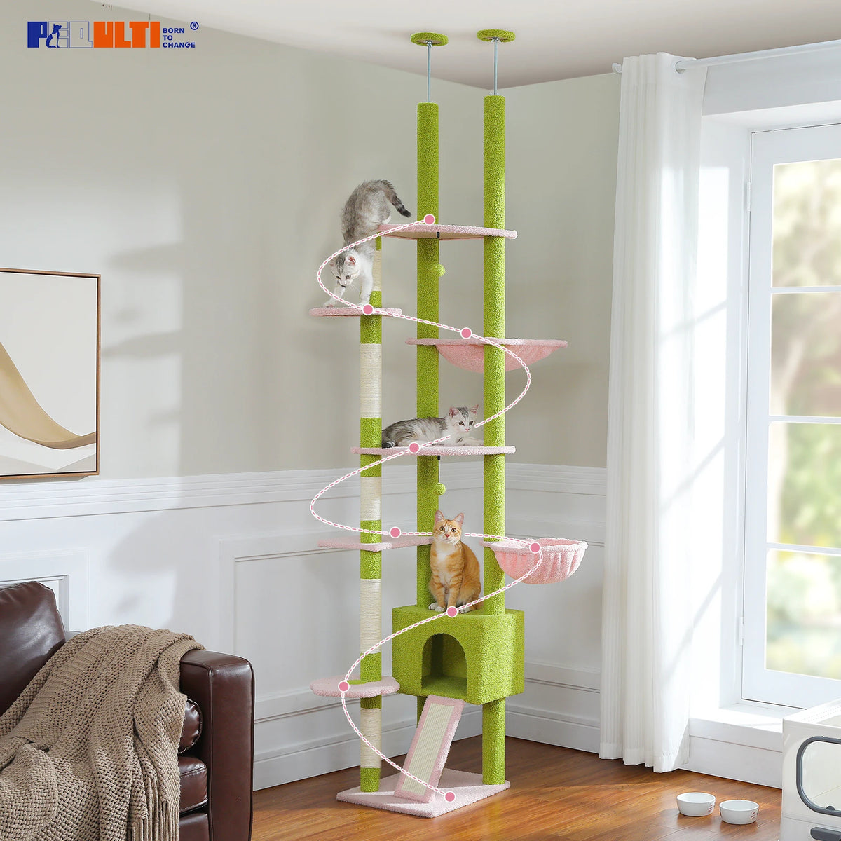 PETEPELA Adjustable Cactus Cat Tree With Condo Hammock And Scratcher