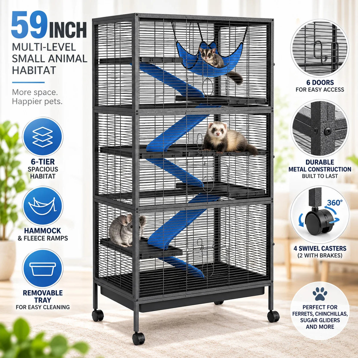 Multi Level Small Animal Cage With Ramps Hammock And Wheels