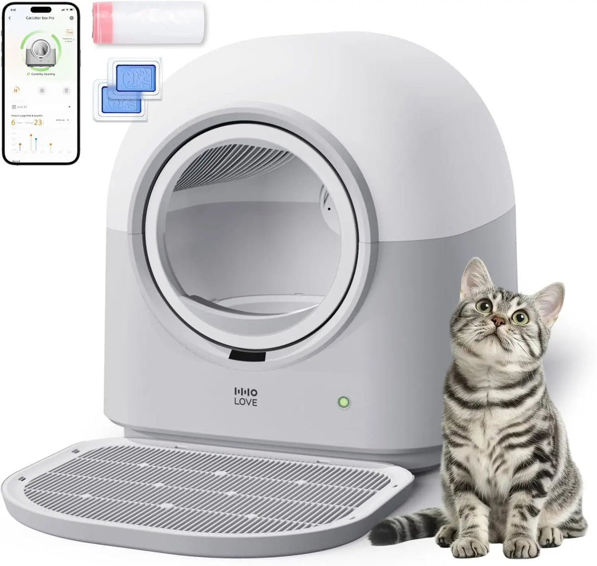 Automatic Self Cleaning Cat Litter Box, Smart Robot Cat Litter Box with APP Control, Automatic Cleaning, Odor Control, Safety Sensors Anti-Pinch, Hands-Free for Multiple Cats