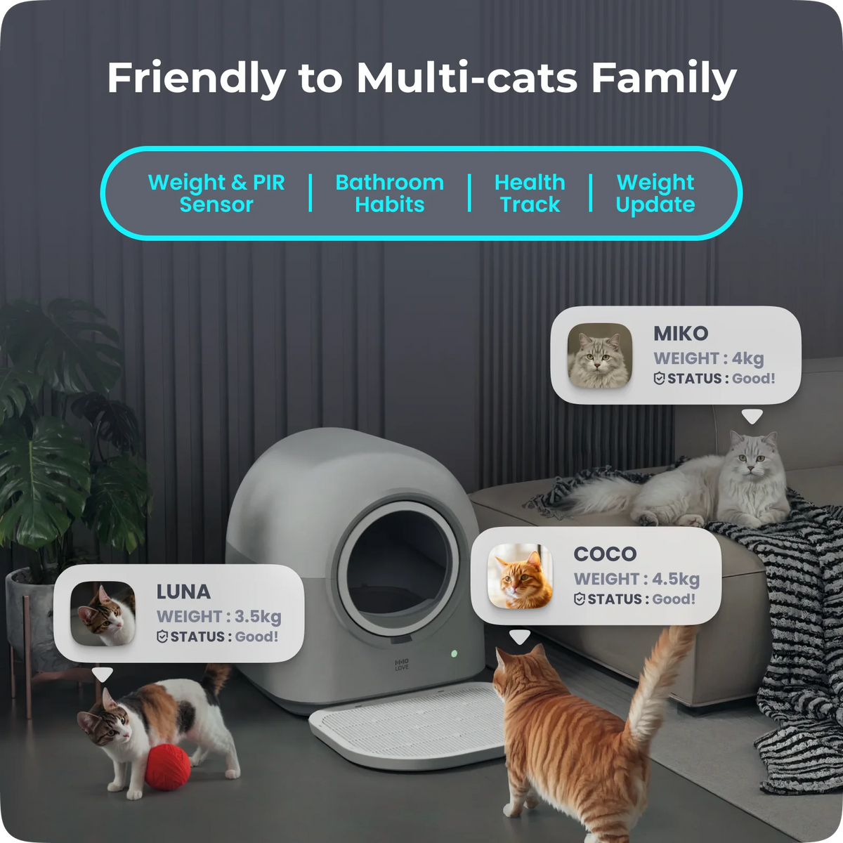 Automatic Self Cleaning Cat Litter Box, Smart Robot Cat Litter Box with APP Control, Automatic Cleaning, Odor Control, Safety Sensors Anti-Pinch, Hands-Free for Multiple Cats