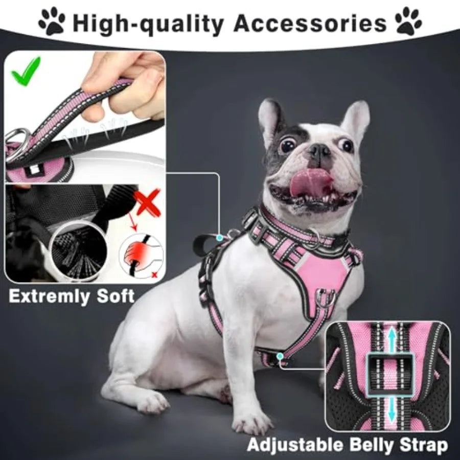 Pet Harness Collar and Leash Set: Reflective Nylon Dog Harness for Puppies and Small Dogs, Black, No-Pull Design with Adjustabl