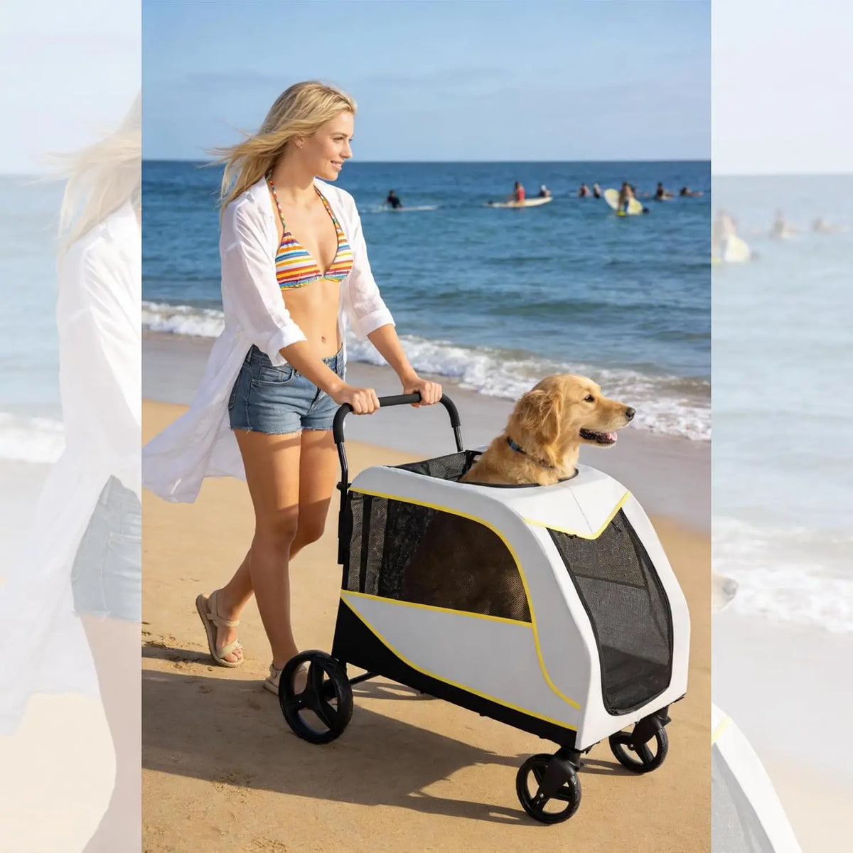TWISTER.CK Large & Medium Dog Stroller – Easy-Fold Dual Entry Pet Wagon with One-Foot Brake, All-Terrain Air Mesh Cart, Holds Up to 176 lbs