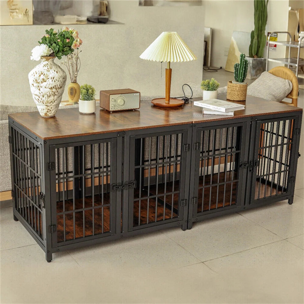 Borwart Metal Wood Dog Crate With Removable Divider And Doors