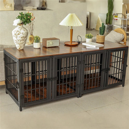 Borwart Metal Wood Dog Crate With Removable Divider And Doors