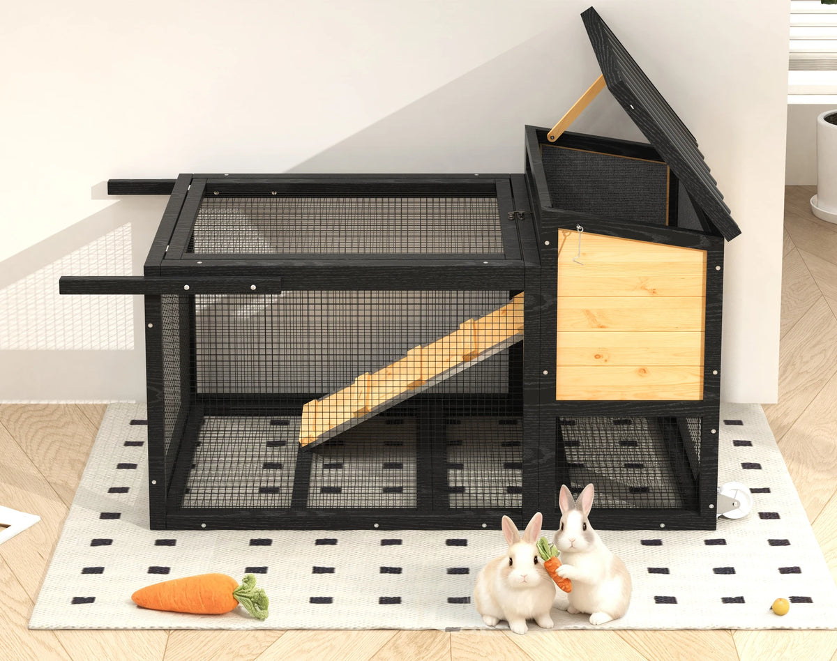 Outdoor Wooden Rabbit Hutch With Wheels And Pull Out Tray