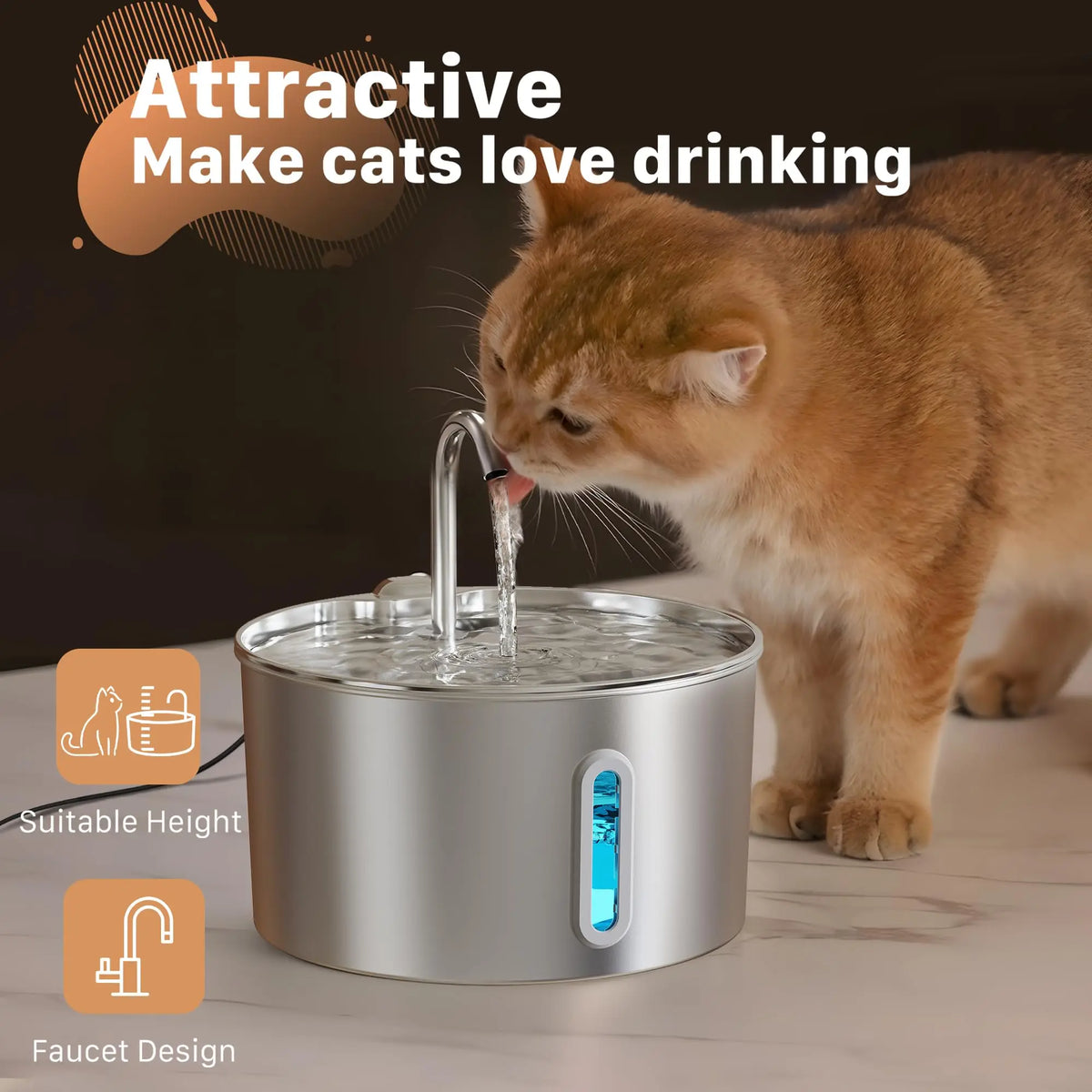 Weomg Automatic Stainless Steel Cat Water Fountain Ultra Quiet Dispenser