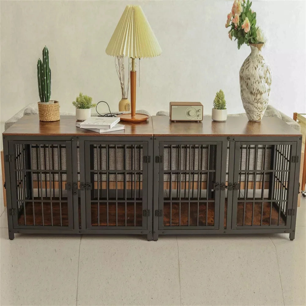 Borwart Metal Wood Dog Crate With Removable Divider And Doors