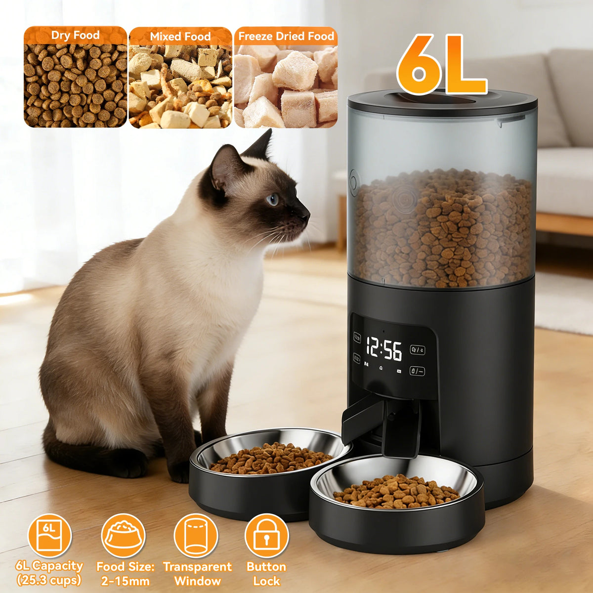 Automatic Programmable Cat Feeder With Dual Stainless Bowls