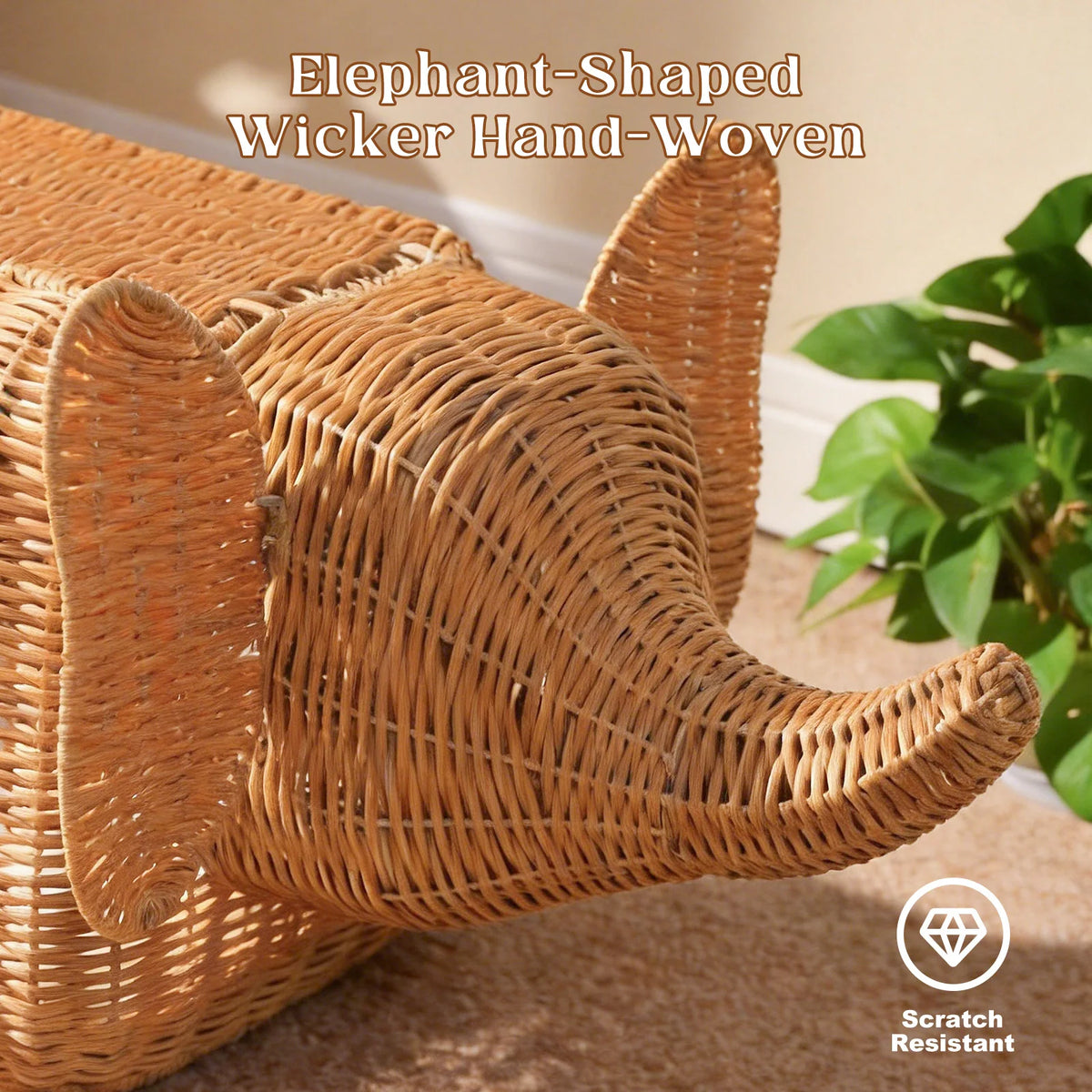 PEQULTI Handmade Rattan Cat Condo Bed With Plush Cushion Hideaway