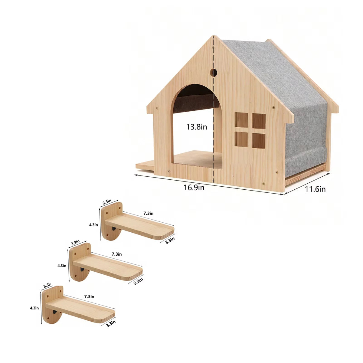 Wood Wall Mounted Cat Condo Villa Climbing Shelf For Cats