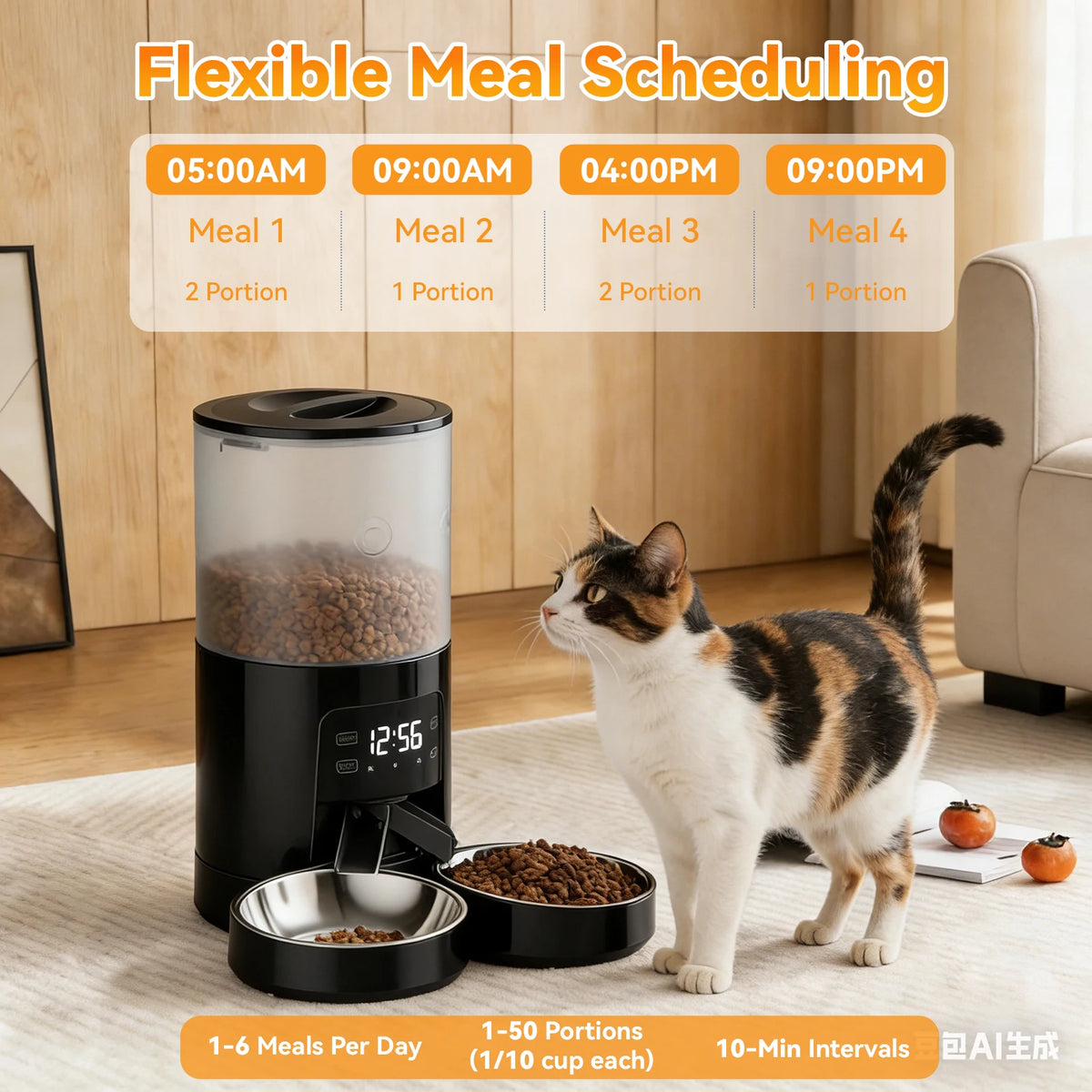 Automatic Programmable Cat Feeder With Dual Stainless Bowls