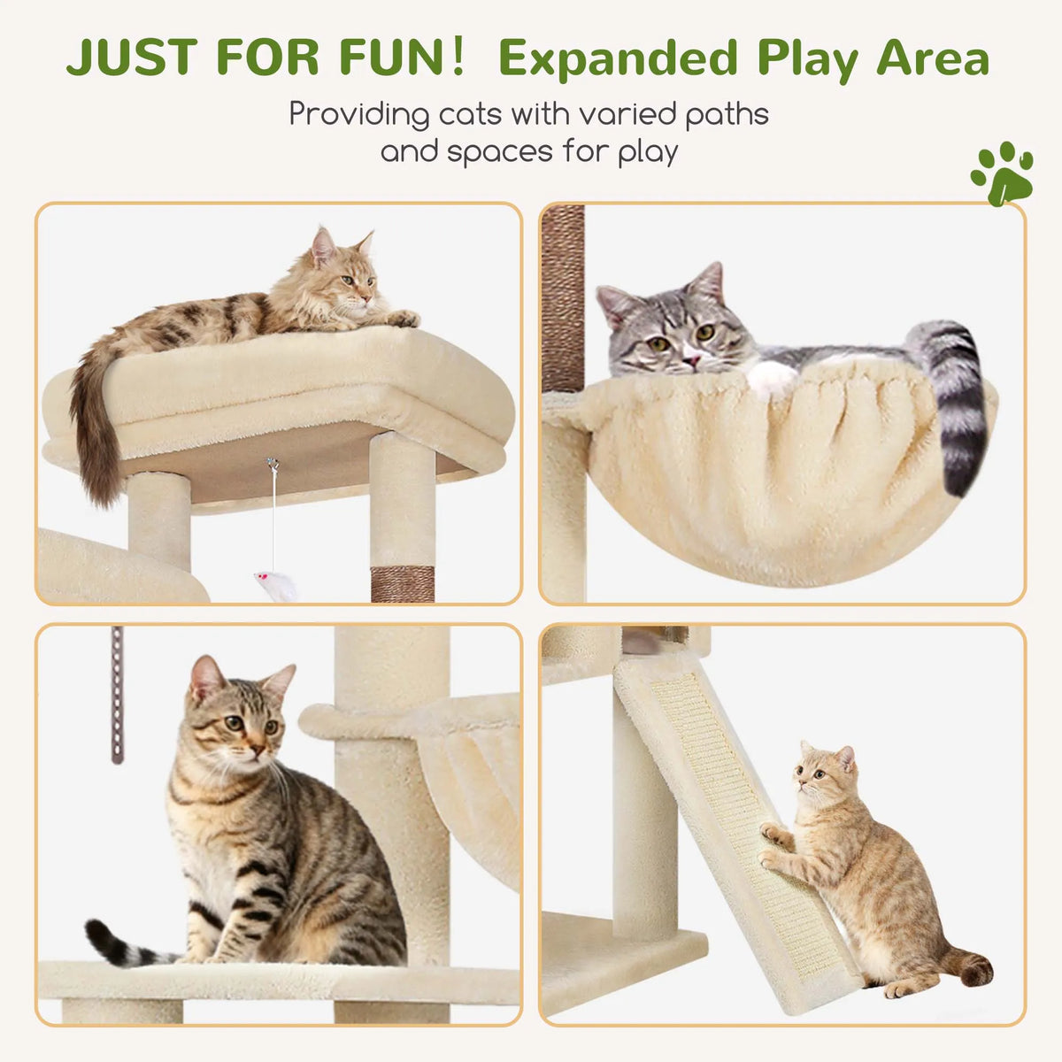 Globlazer 76" Cat Tower for 2-3 Large Cats Multi-Level Cat Tree with Hammock Scratching Post 2 Condos and 3 Hammocks