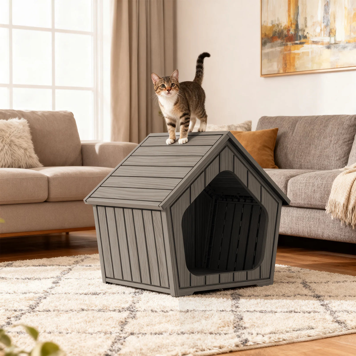 Waterproof Outdoor Plastic Dog House With Ventilated Gable Roof
